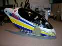I airbrushed my stock Rex450 canopy to look like it took a major inverted nose plant. Looks real dosn't it?